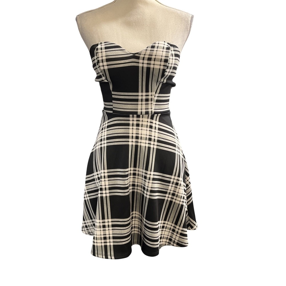 Vintage Wet Seal Y2K Dress Black Plaid Strapless Babydoll Mini Size S Coquette